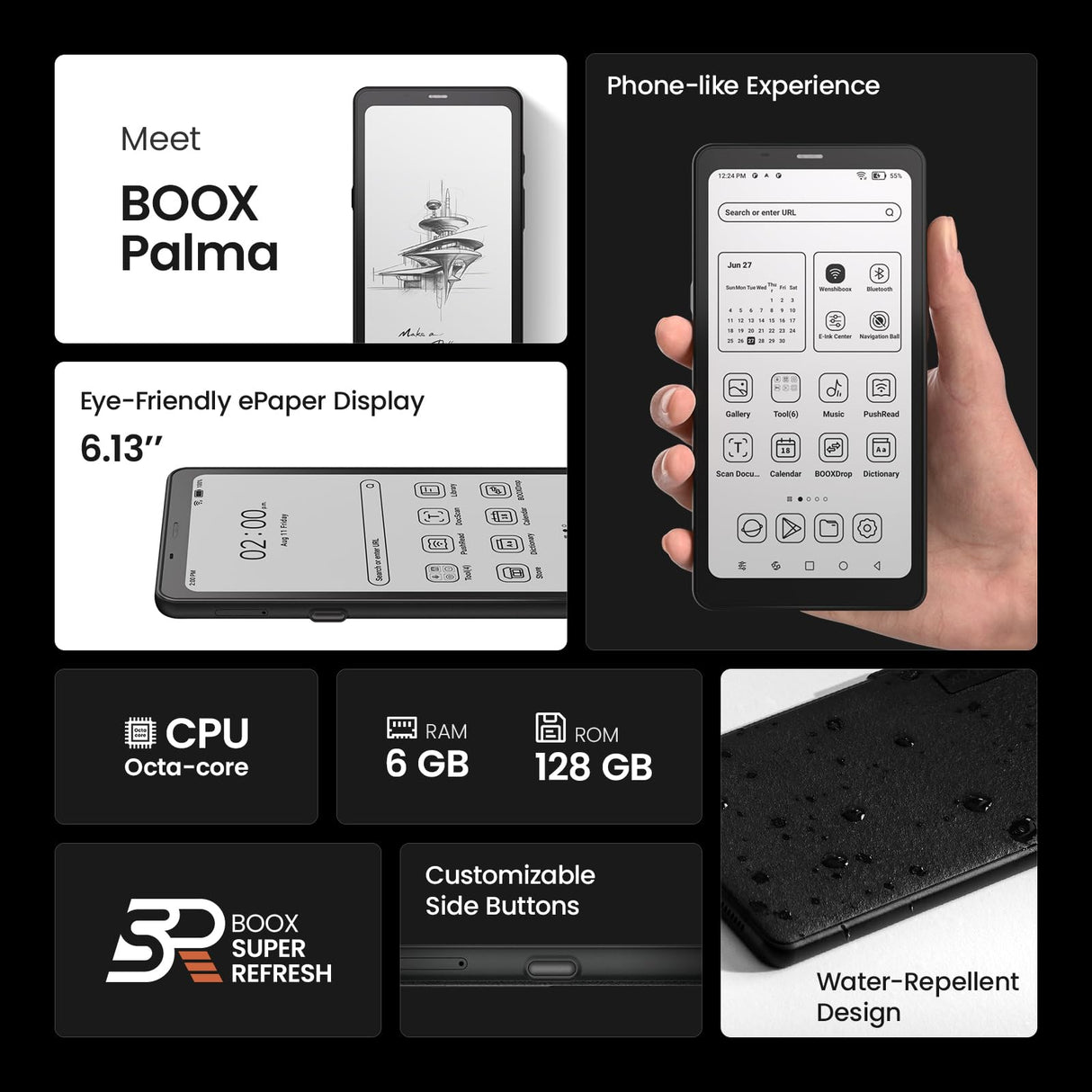 BOOX Palma 2 Tablet 6,13" Móvil ePapel 128 GB Android 13 E Ink 300 ppi