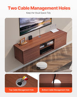 VEVOR Mueble de TV en la Pared, Estante Flotante para TV 1520 x 390 x 368 mm con Estante Ajustable y Puertas Correderas para Reproductor de DVD, Decodificador de Cable, Carga de 52 kg, Nogal