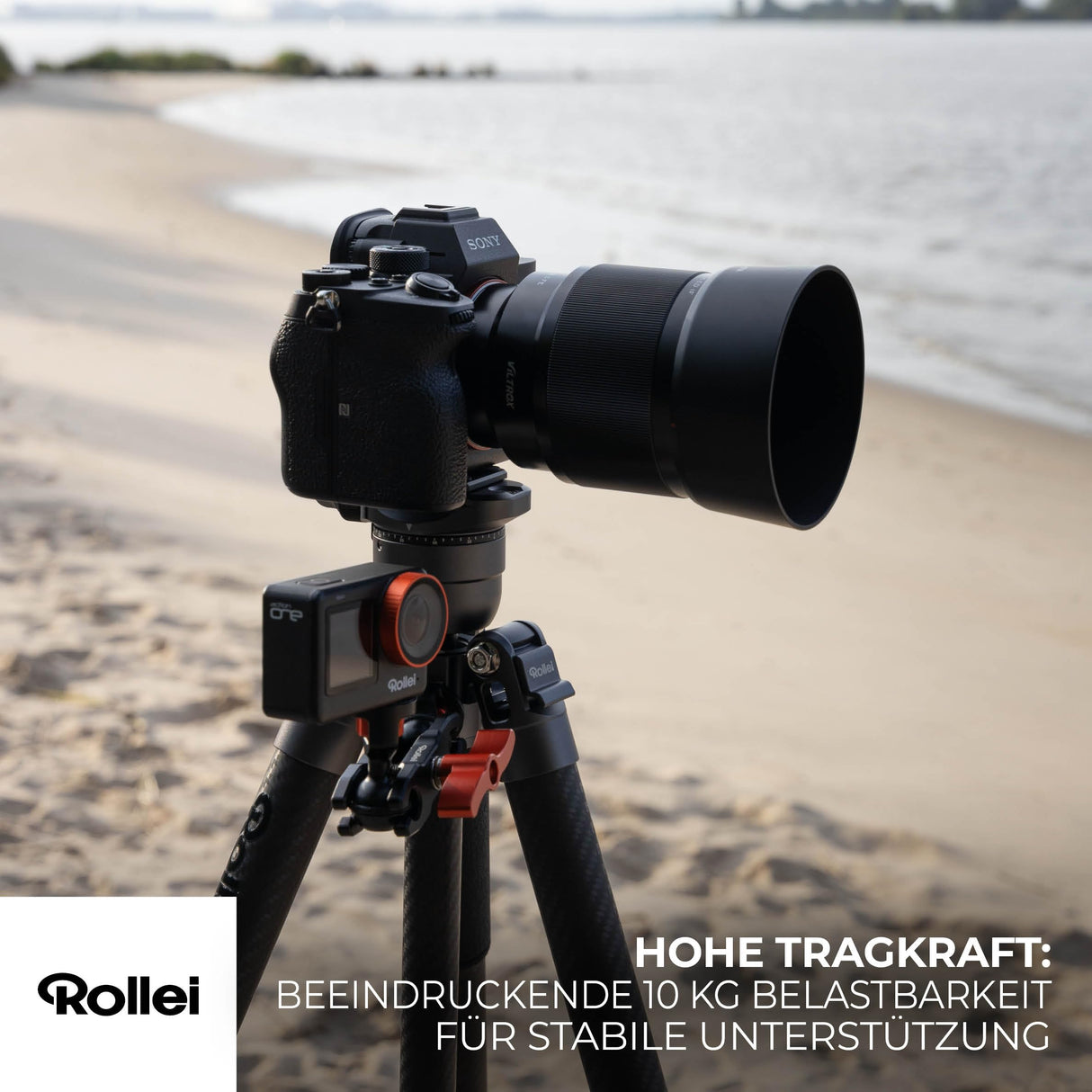 Rollei Trípode de Carbono Easy Traveler XL – 10 kg de Capacidad de Carga, construcción Estable, Ultraligero, Compacto, función de Bloqueo sin Esfuerzo