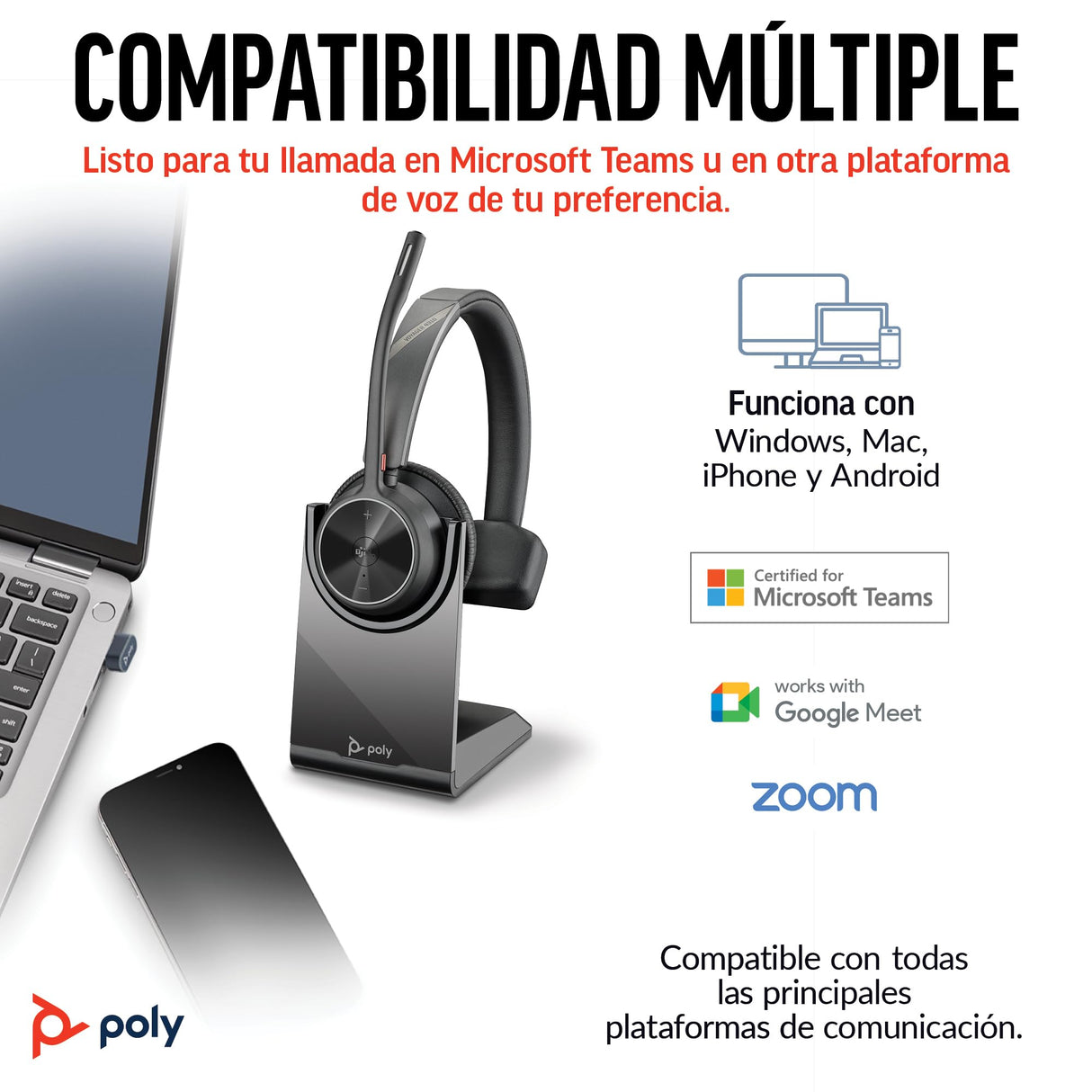 Auricular inalámbrico Poly Voyager 4310 UC - Auricular Bluetooth de un oído y micrófono de brazo con cancelación de ruido - Conexión Bluetooth a PC/Mac/teléfono móvil - Funciona con Teams, Zoom y más