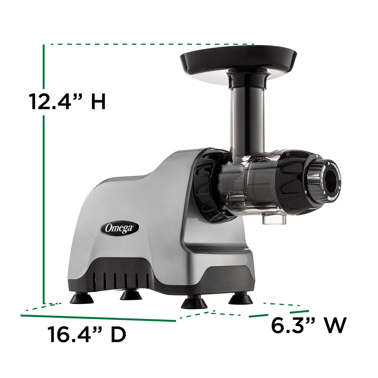 Omega CNC80S - Exprimidor compacto de sistema de nutrición multiuso de velocidad lenta, horizontal, plástico, plateado