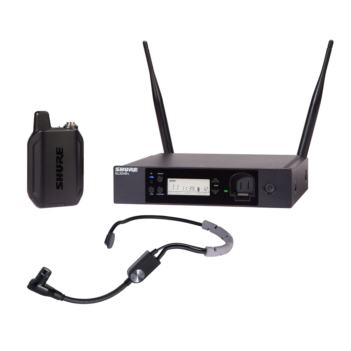 Micrófono inalámbrico profesional Shure GLXD14R+/SM35 de doble banda con batería de 12 horas y alcance de 30m. Incluye micrófono de diadema SM35 y receptor de un solo canal.