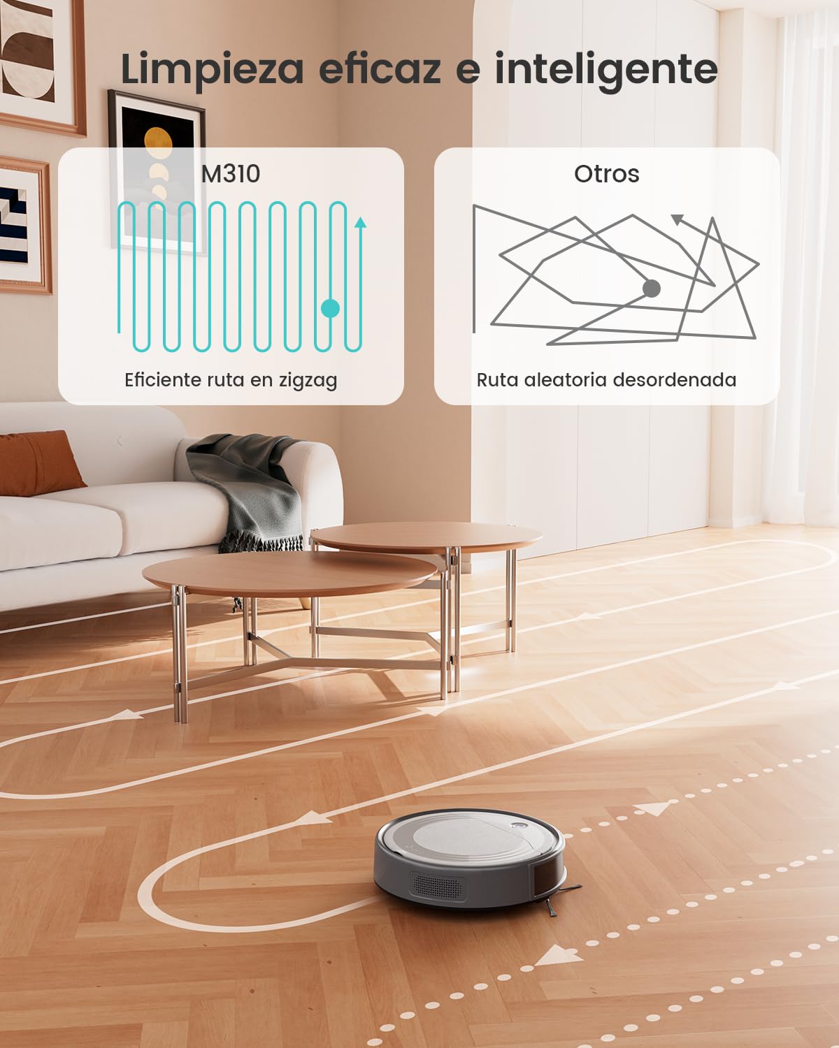 LEFANT Robot Aspirador M310G, 4500 Pa Aspirador Robot, Robot Vacuum Cleaner con Navegación PSD, 150 min Autonomía, Wi-Fi, sin Fregado; Ideal para pelos de Mascota, Alfombras y Suelos Duros