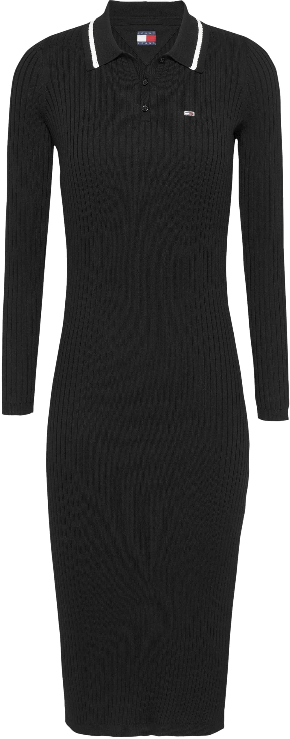 Tommy Jeans Vestido Tipo Polo Mujer Midi con Apertura en la Pierna, Negro (Black), S