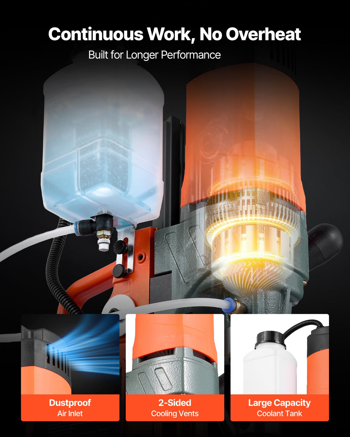 VEVOR Taladro Magnético de 1400 W, Diámetro de Perforación de 50 mm, Dirección Reversible, Velocidad de 0 a 850 RPM, Taladro Magnético con 11 Brocas para Bricolaje Industrial y Doméstico, Naranja