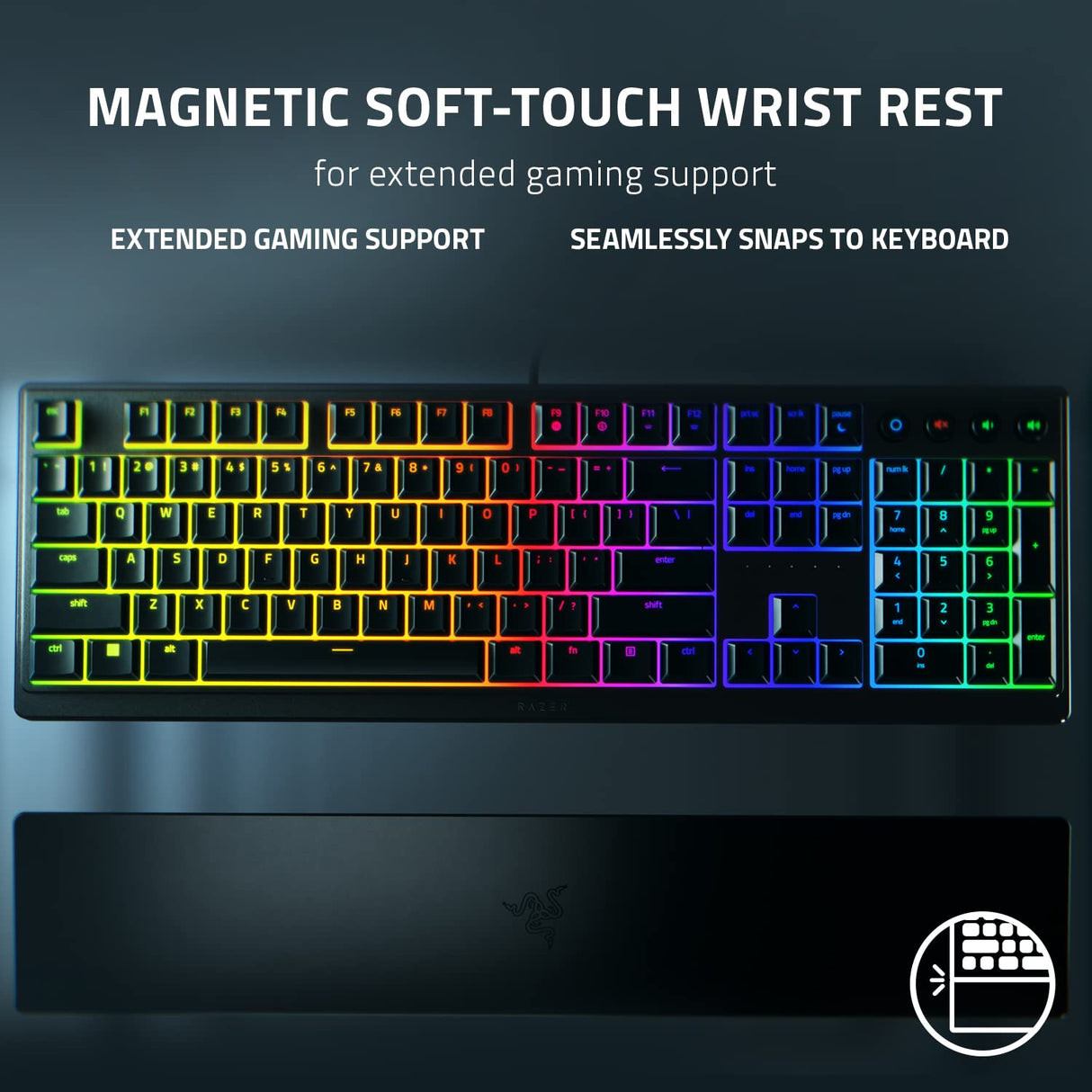 Razer Ornata V3 - Teclado para Juegos de Perfil Bajo (Interruptor Híbrido de Membrana Mecha, Teclas Recubiertas de UV, Reposamuñecas Magnético Suave al Tacto, RGB Chroma) Diseño US, Negro