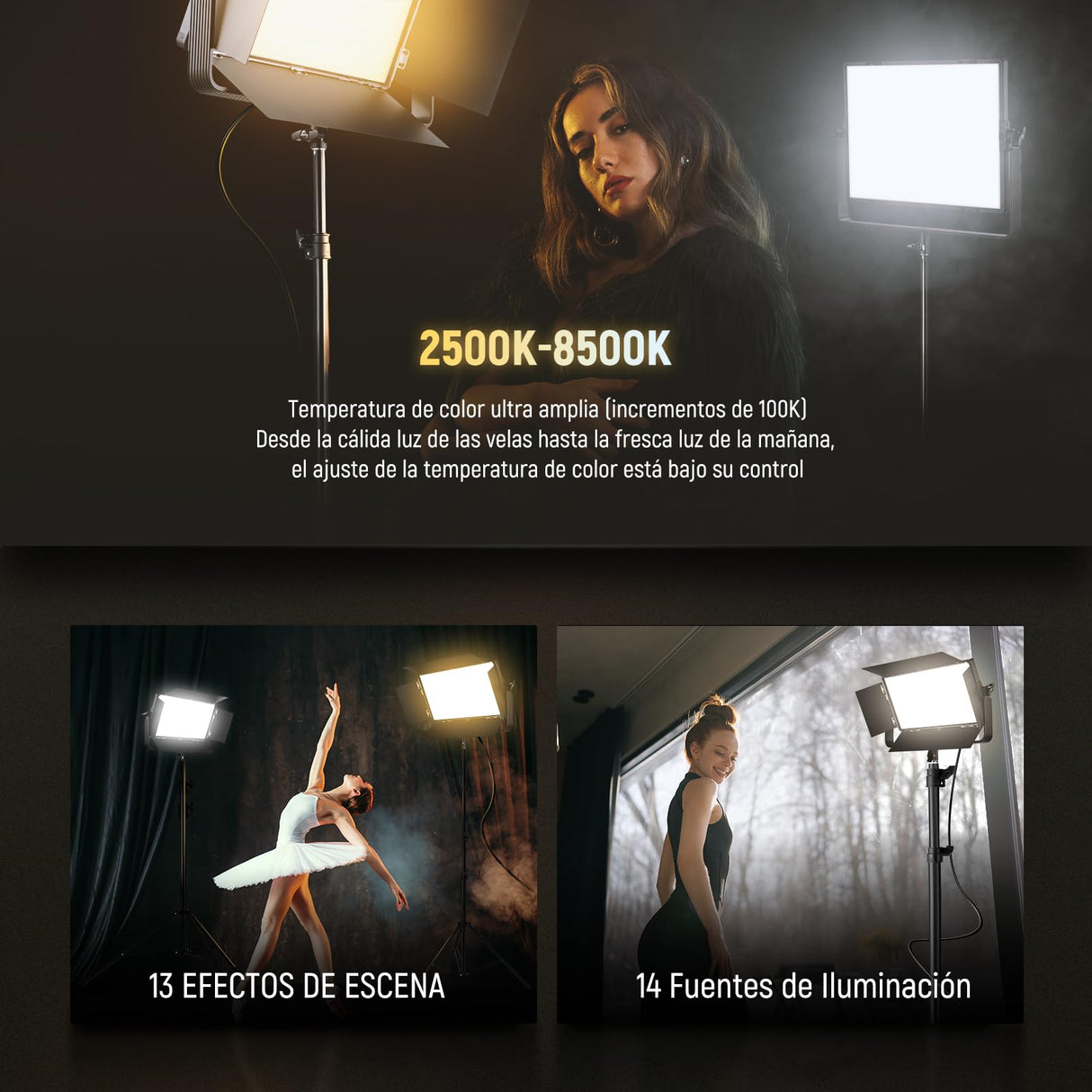 NEEWER 100W Bicolor LED Panel Luz Video Kit, 960 LED 38600Lux@0.5m 2500K-8500K CRI96+/TLCI97+ 0-100% Atenuación, App/2.4G/Panel/Control DMX para Foto Estudio Pro Grabación Luz Escenario, AP100B