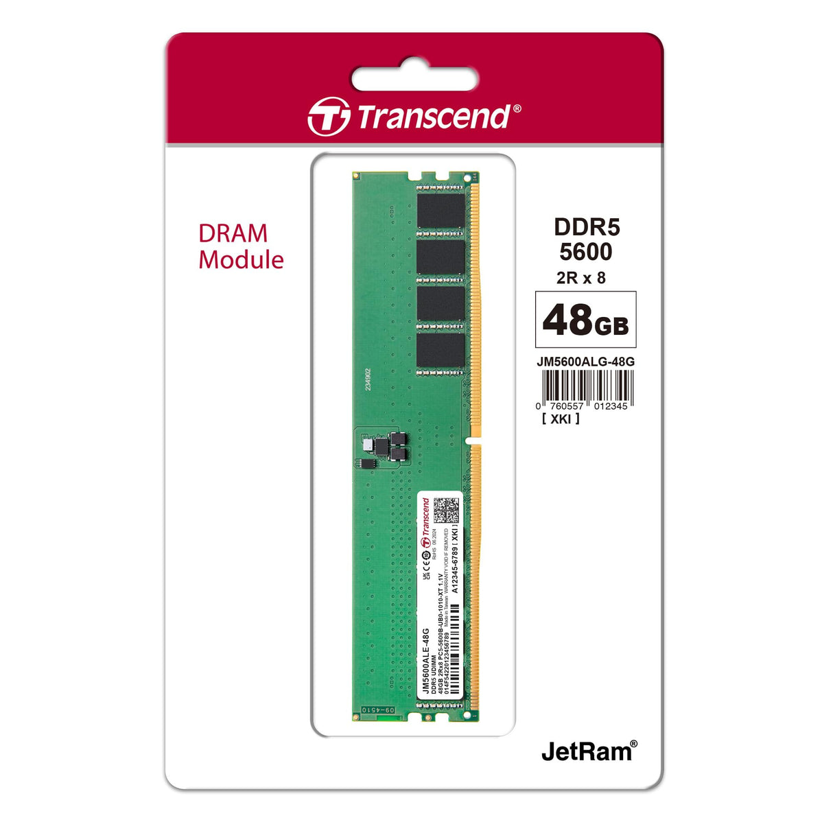 Transcend Módulo de Memoria DDR5 5600MHz CL46 (2Rx8) 48GB para Escritorio - JM5600ALE-48G