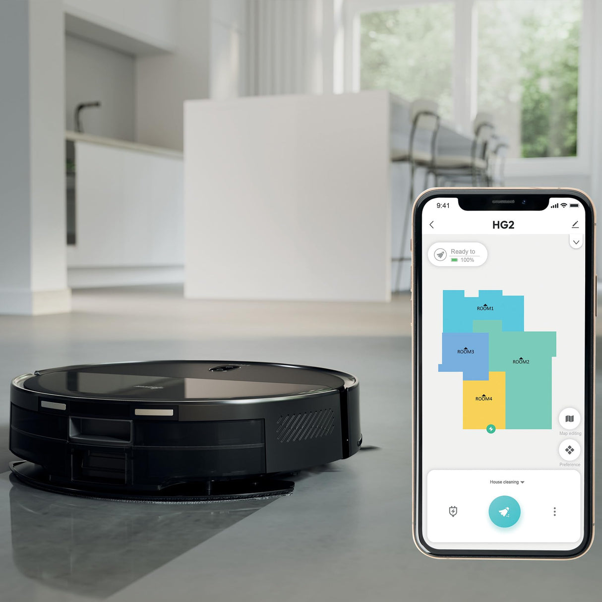 Hoover HG2 Hydro Robot Aspirador y Friegasuelos, Ultrafino – 5000Pa de Succión, Navegación Láser, Limpieza Bajo Muebles, 160 Minutos de Autonomía, App HG Robots [HG2Z30H]