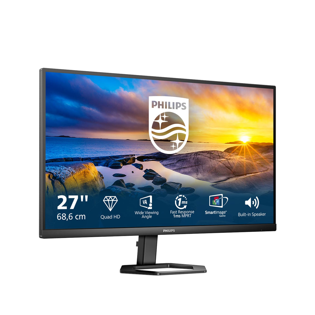 Philips 27E1N5500LA Monitor 27 Pulgadas QHD, 75Hz, VA, 1 ms MPRT, Adaptive Sync., FreeSync, Altura Ajustable, Altavoces (2560x1440, 2X HDMI 1.4, 1x DP 1.2), Negro