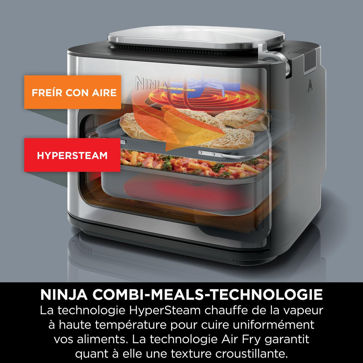 Ninja Combi Olla eléctrica multifunción 12 en 1, Horno, Freidora de aire, comidas familiares en 15 min*, incluye bandeja para hornear, fuente de horno y guía de recetas, gris, SFP700EU