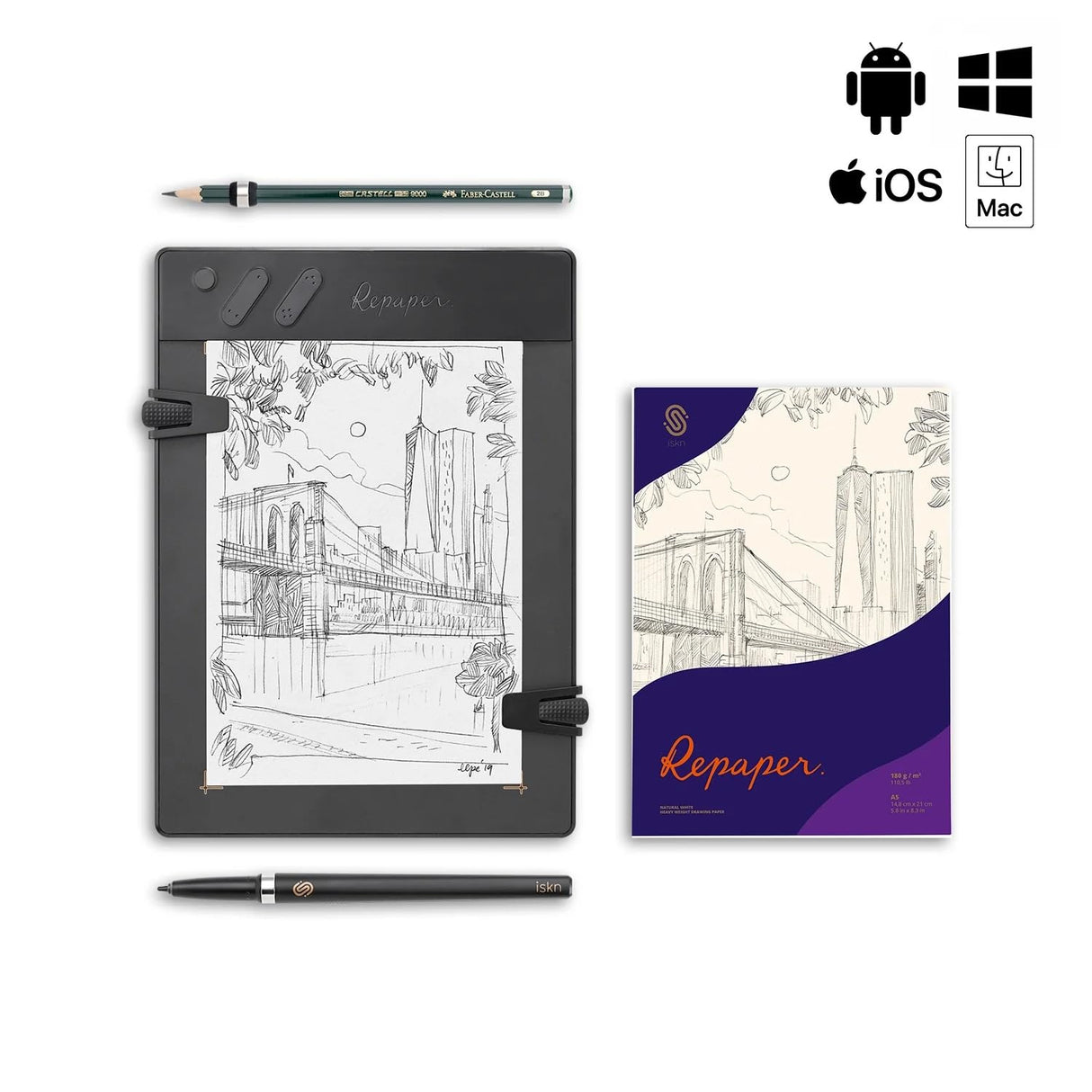 iskn Repaper Edición Faber-Castell - Tableta gráfica lápiz y Papel con 8192 Niveles de presión, Firmware interno