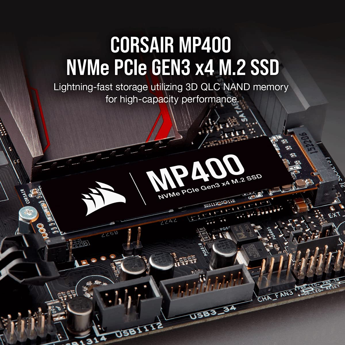 Corsair MP400 8TB Gen3 PCIe x4 NVMe M.2 SSD (Velocidades de Lectura Secuencial de hasta 3.400 MB/s y de Escritura Secuencial de 3.000 MB/s, 3D QLC NAND de Alta Densidad) Negro