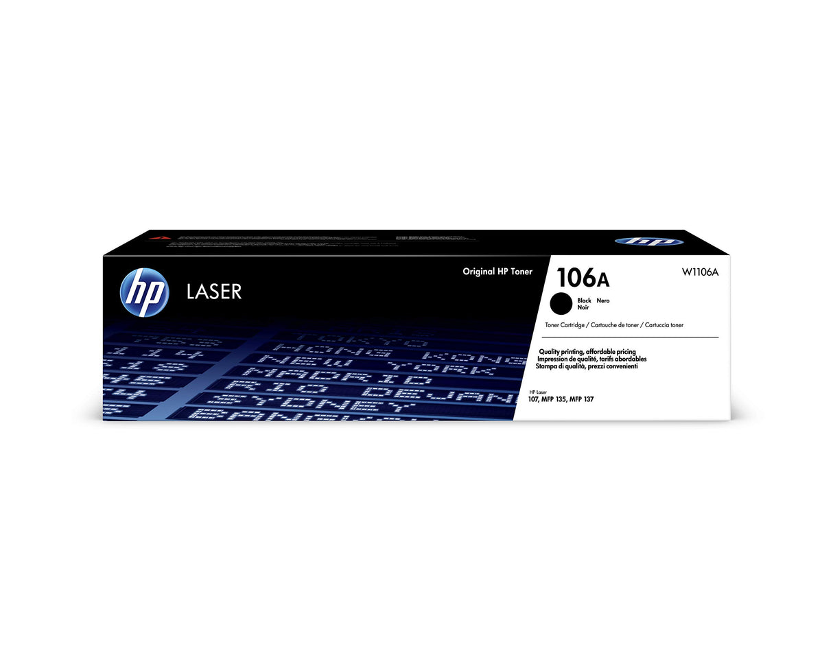 HP 106A W1106A, Negro, Cartucho Tóner Original, de 1.000 páginas, para impresoras HP Laser 107a, 107w, 107r, MFP 135ag, MFP 135wg, MFP 137fwg