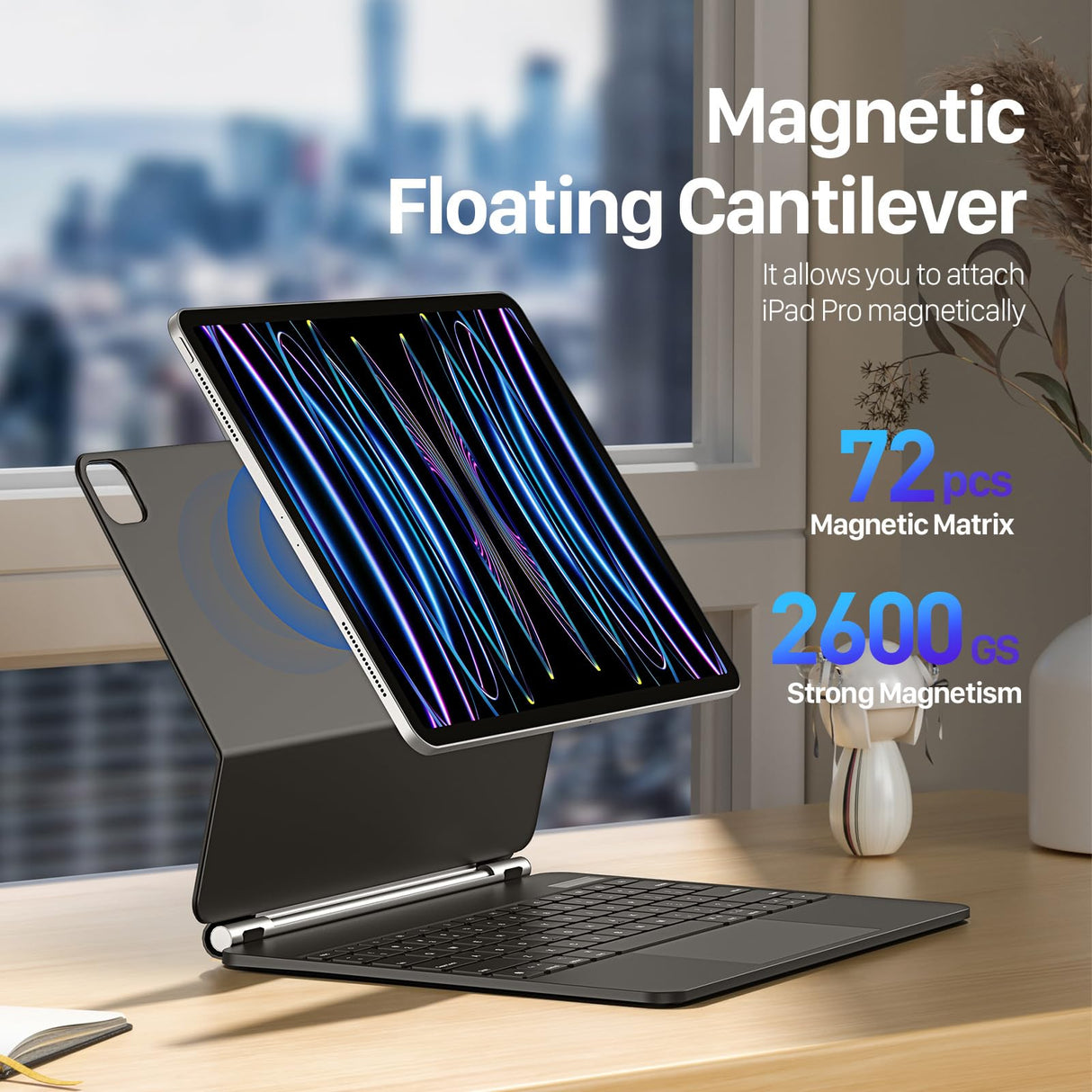 DUX DUCIS [MK Series - Funda con Teclado, diseñada para Apple iPad Air 13 (2024) / iPad Pro 12.9 (2018/2020/2021/2022), Funda de Cuero con Teclado Bluetooth magnético Flotante, Color Negro