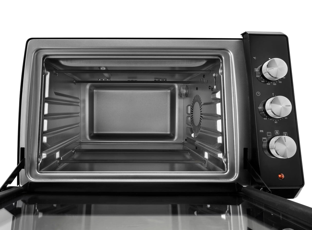 De'Longhi Sfornatutto Chef EO34302 - Horno eléctrico ventilado con 4 niveles de cocción de 34 l, freidora de aire, puerta doble cristal, temperatura 80-230 °C, temporizador 120, incluye bandeja y