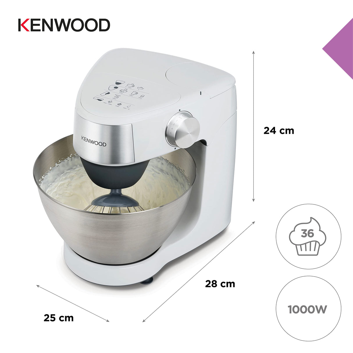 Kenwood Prospero+ KHC29.H0WH - Robot de Cocina Multifunción, Bol 4,3L, Mezclar, Batir y Amasar, Batidora de Vaso de Cristal 1.5L, Procesador de Alimentos 1.4L con Tres Discos y Exprimidor, Blanco