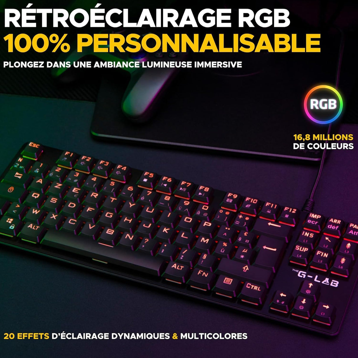 The G-Lab Keyz Platinium TKL - Teclado mecánico Rojo Outemu Low Profile AZERTY - Teclado Gamer TKL Ultra Fin, RGB & Teclas 100% Personalizable, Anti-Ghosting Total - PC/PS4/PS5/Xbox - New