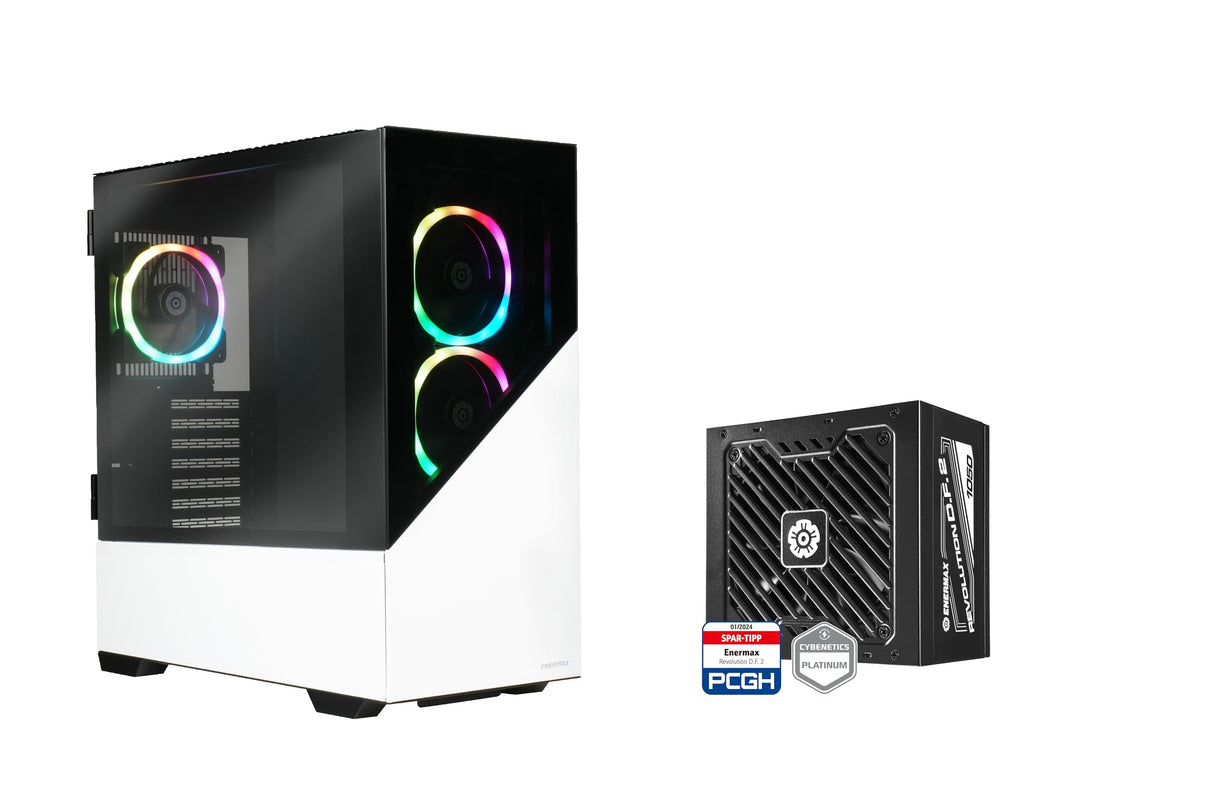 Enermax EnermaxK8 ARGB Midi Tower - Caja de PC para Gaming (1050 W, 1050 W), Color Blanco y Negro