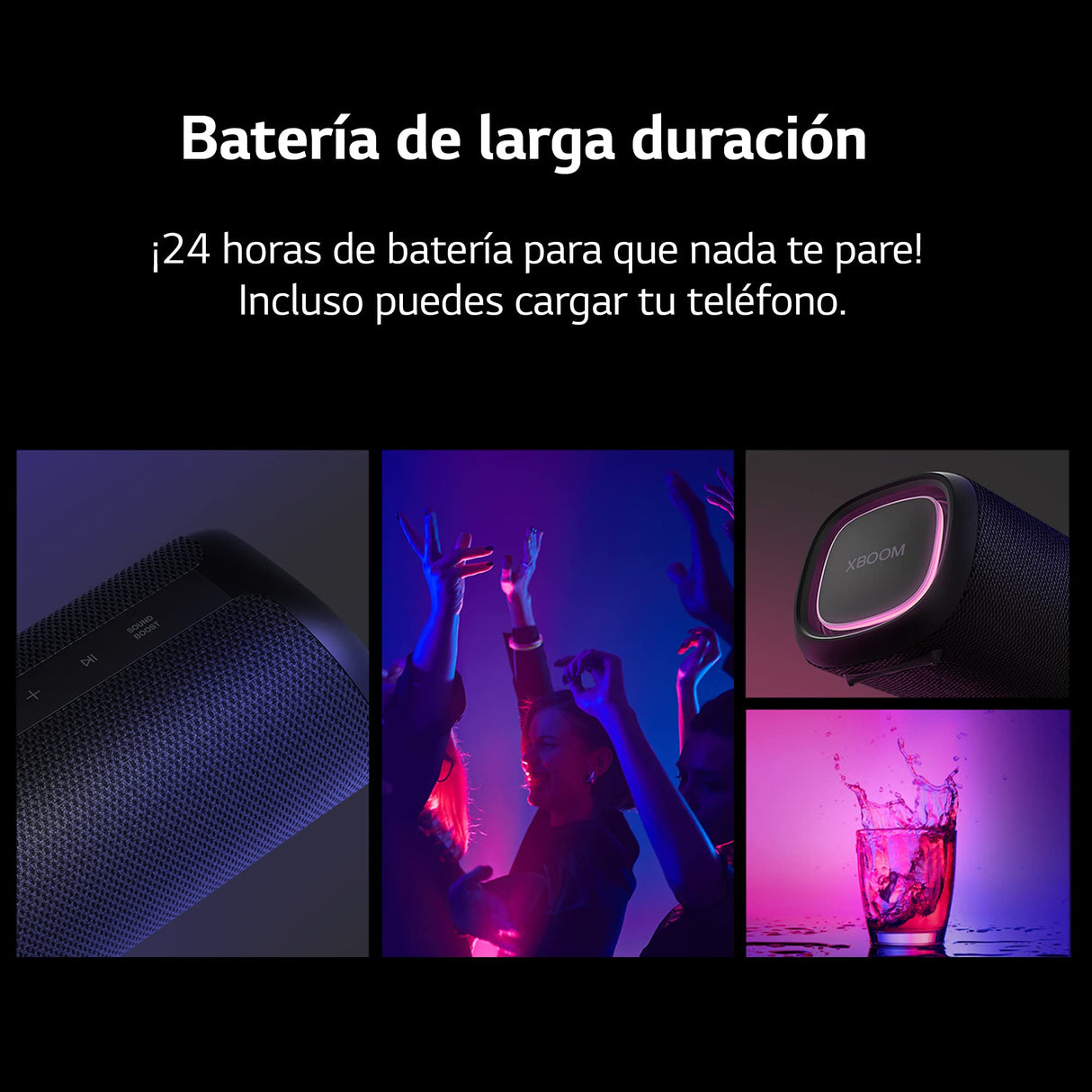 LG XBOOM Go XG7QBK - Altavoz Inalámbrico, Bluetooth, 40W, Sonido Sound Boost, Resistente al Agua IP67, Autonomía 24h, Color de Luces LED Variable, Amplia Conectividad, Color Antracita