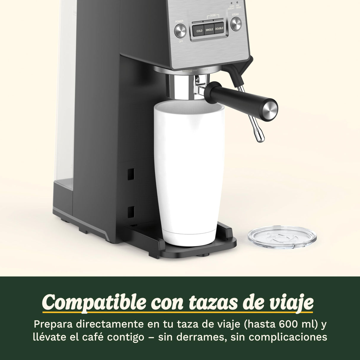 Cuisinart® Máquina de Espresso Slim | Espresso, Americano, Cold Brew | Vaporizador de leche | 15 bares | Portafiltro sin fondo | Compacta | 1,5L | Tazas de viaje