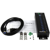 StarTech.com Hub Industrial de 10 Puertos USB 3.0 - Ladrón Concentrador USB-A con Protección Antiestática ESD y Protección de Picos - de Montaje en Carril DIN Pared o Escritorio - Hub TAA (ST1030USBM)