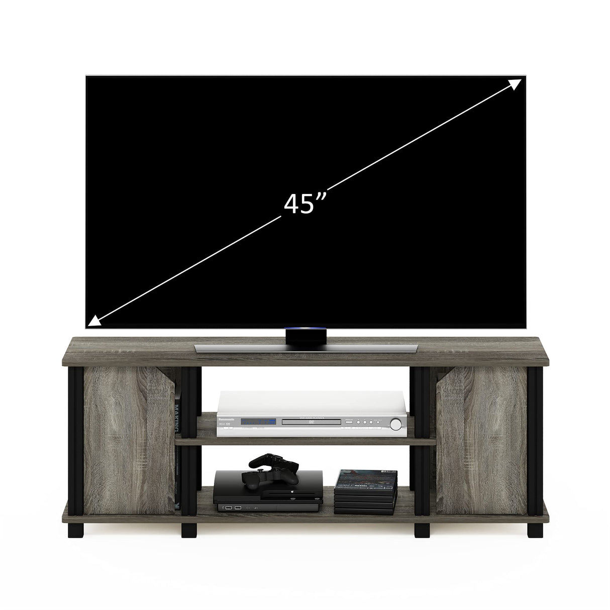 Furinno Brahms - Mueble de televisor con estantes y almacenamiento, color roble francés y negro