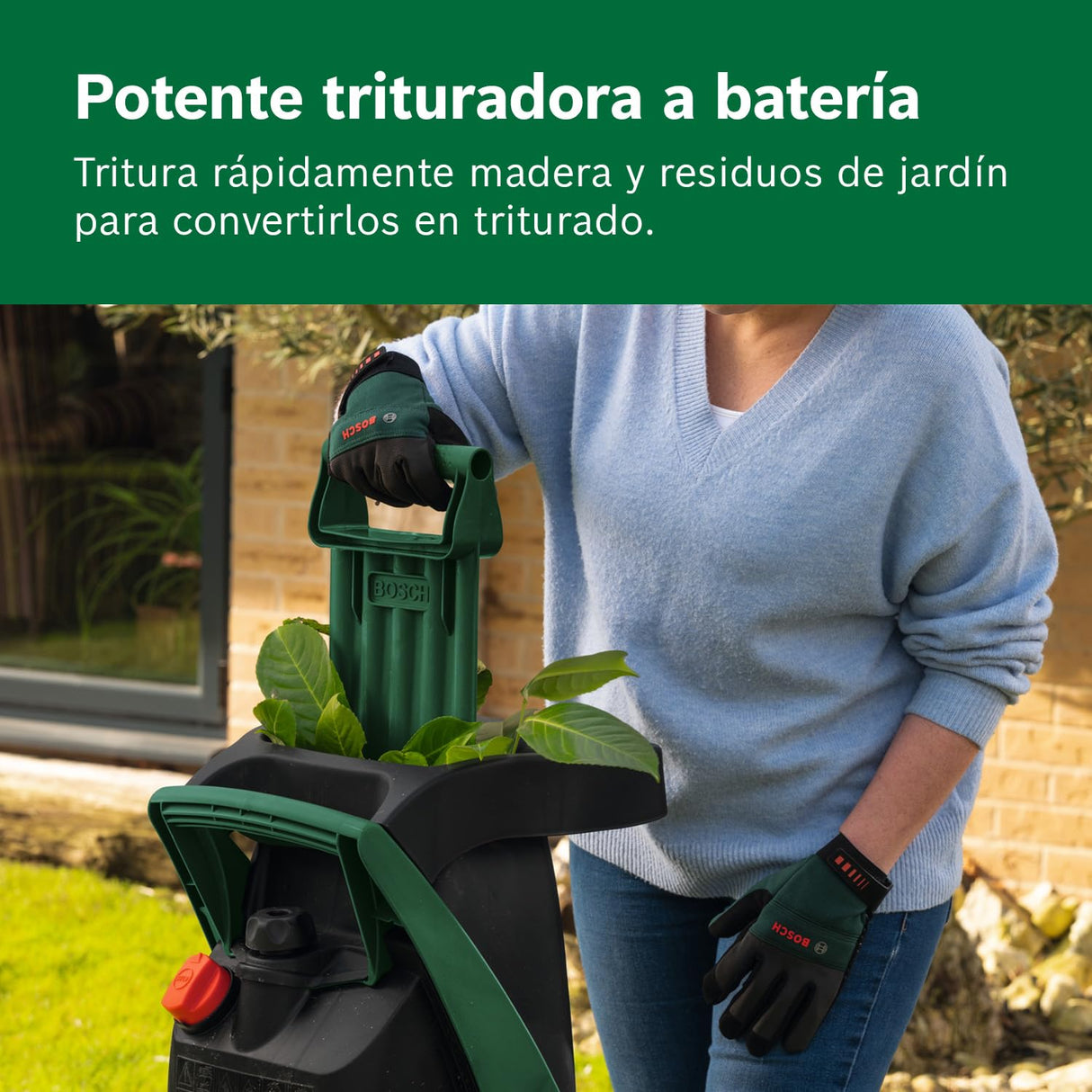 Bosch Trituradora a batería UniversalShredder 2x18V-25 (cuchillas de acero endurecido, corta ramas de hasta 25 mm, motor sin escobillas, incluye 2 baterías de 18V 4.0Ah, bolsa de 28 l, cargador)