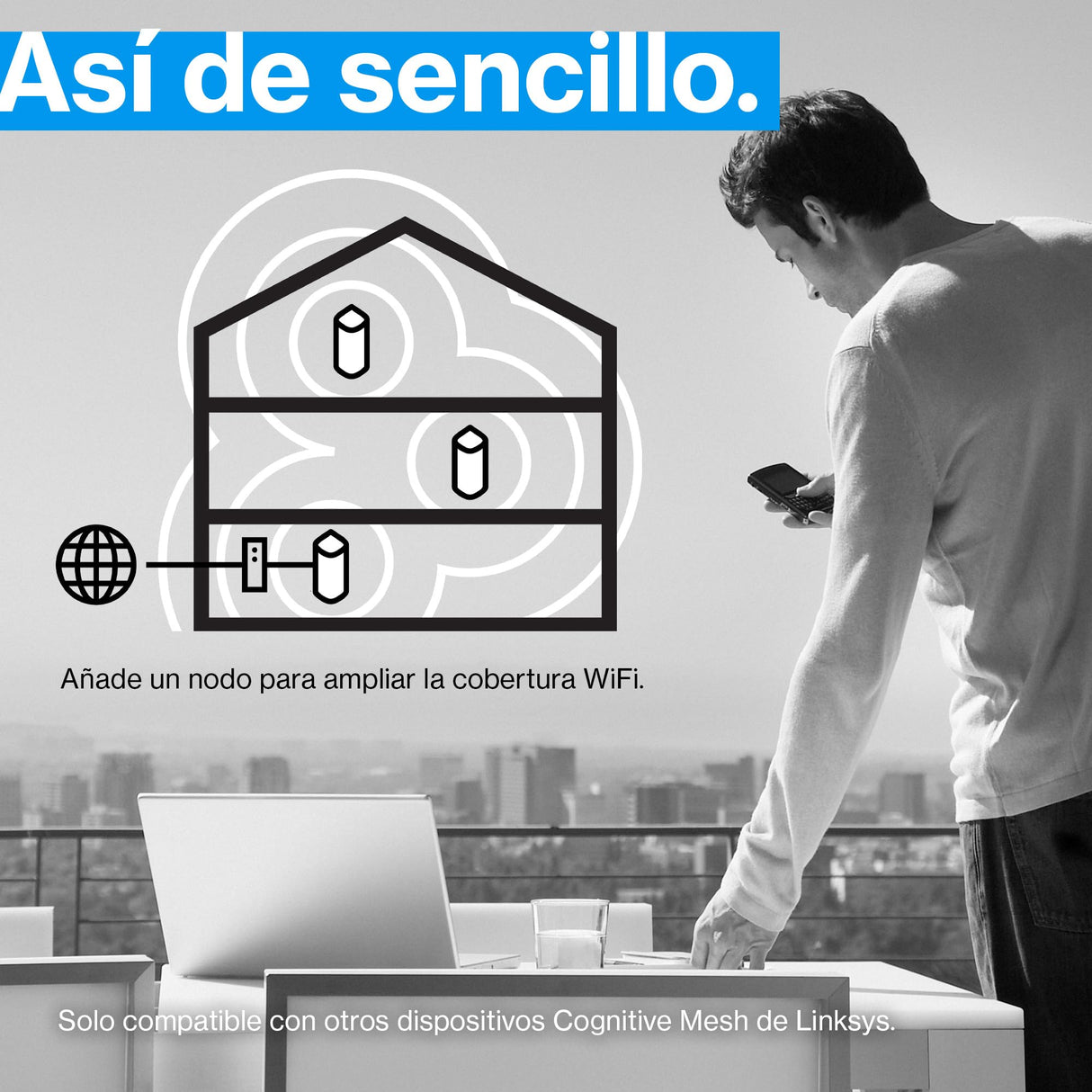 Linksys Velop Pro WiFi 6E Mesh System MX6201-KE Router Cognitive Mesh con Banda de 6 GHz y 5.4 GB/s, Cobertura para Casas de hasta 275 m² y 200 Dispositivos, Paquete de 1 Unidad