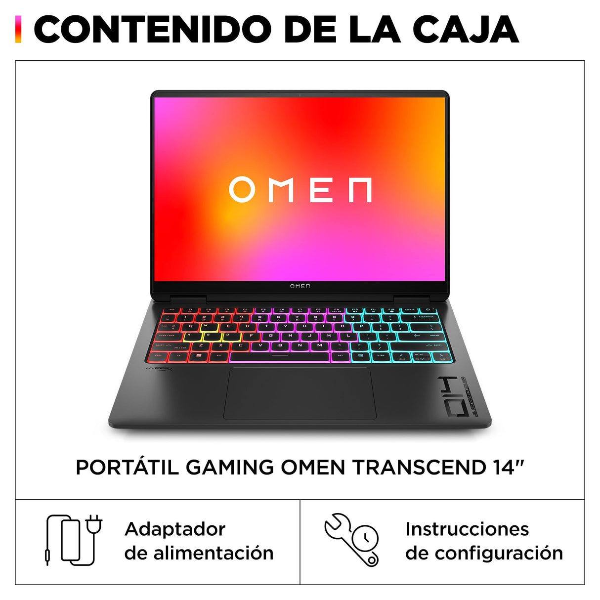HP OMEN Transcend 14-fb0008ns - Ordenador Portátil Gaming de 14" OLED 2.8K 120Hz (Intel Core Ultra 9 185H, 32GB RAM, 1 TB, NVIDIA GeForce RTX 4060, FreeDOS) Negro - Teclado QWERTY Español