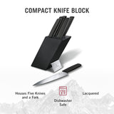 Victorinox Swiss Modern Soporte para 6 cuchillos, incluyendo 5 cuchillos de cocina y 1 tenedor, fabricado en madera de haya lacada en negro