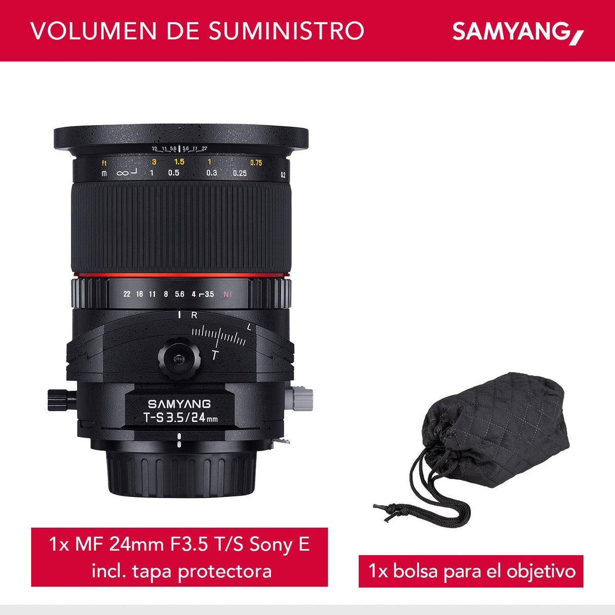 Samyang MF 24mm F3.5 T/S para Sony E - Tilt Shift lente gran angular APS-C y formato completo, enfoque manual, distancia focal fija para cámara Sony con montura E, para Sony A9 A7 A1 Alpha 6000 series