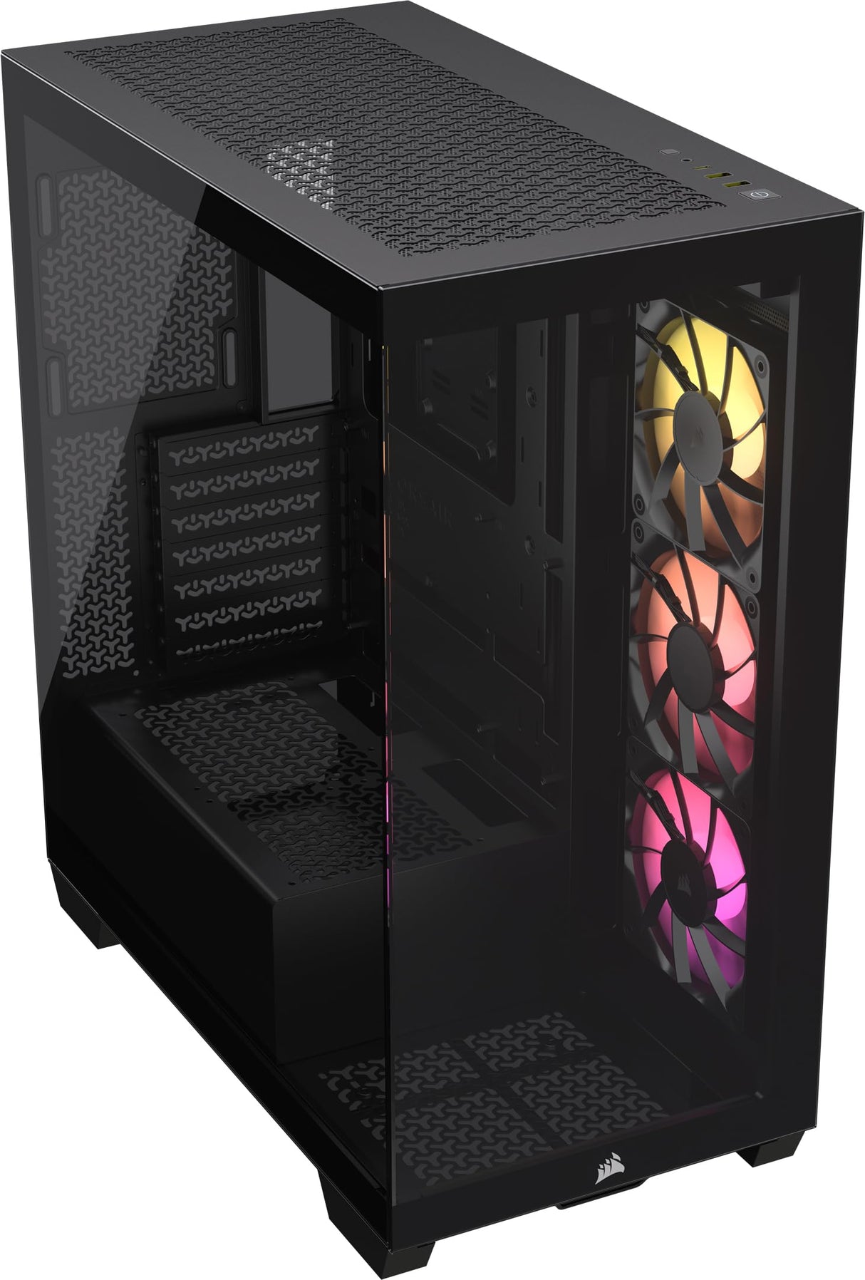 CORSAIR 3500X ARGB Media-Torre ATX Caja de PC - Cristal Templado Panorámico - Compatible Placa Base de Conexión Inversa - 3X Ventiladores CORSAIR RS120 ARGB Incluidos - Negro