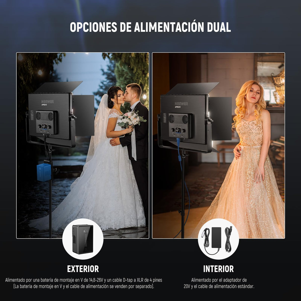NEEWER 150W Bicolor LED Panel Luz Video Kit, 1440 Leds 49500Lux@0.5m 2500K-8500K CRI96+/TLCI97+ 0-100% Atenuación App/2.4G/Panel/Control DMX para Pro Estudio Foto Grabación Iluminación, AP150B