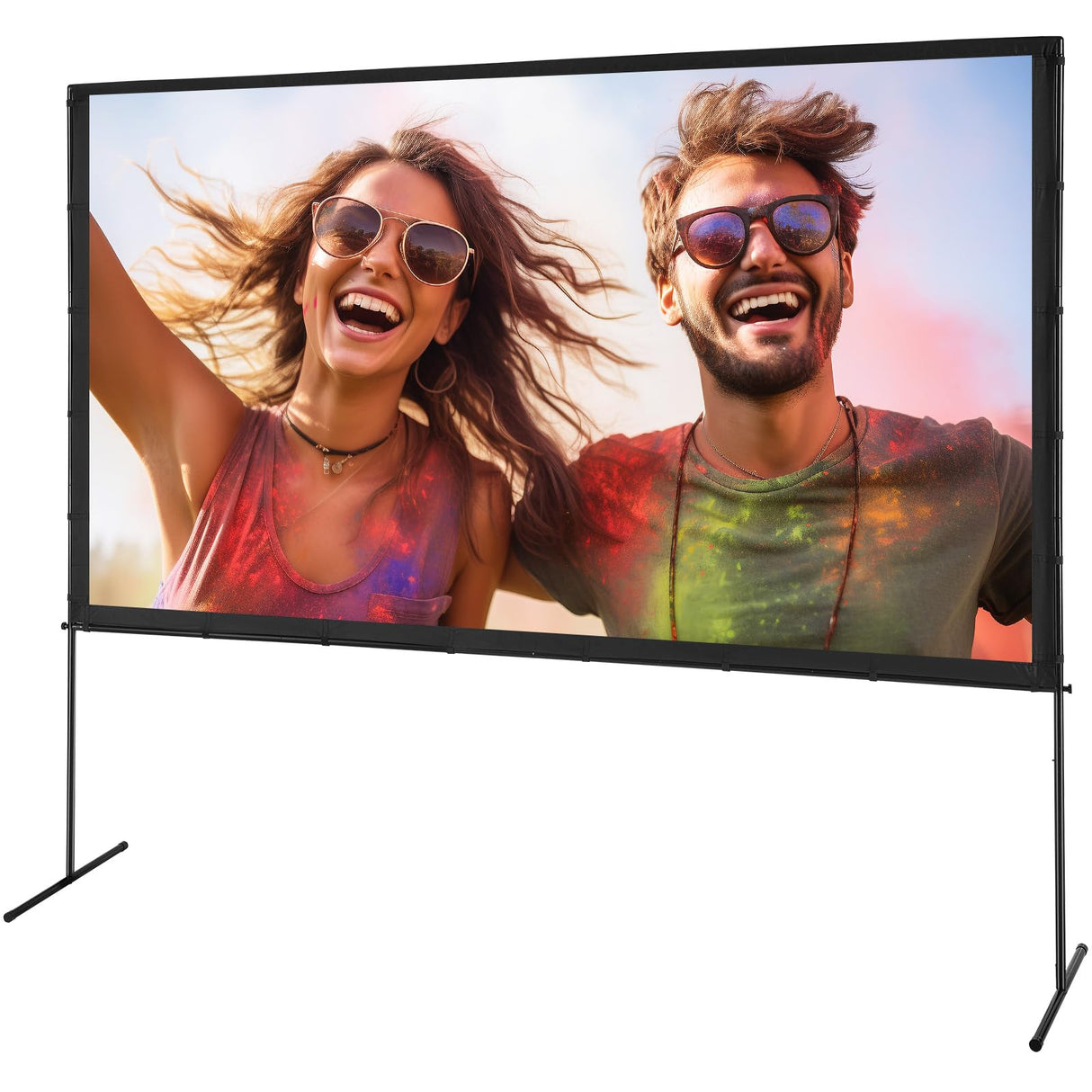 VEVOR Pantalla de Proyector de Pie 120" 16:9 HD Pantalla de Proyección Portátil de Doble Cara Antiarrugas Amplio Ángulo de Visión con Bolsa de Almacenamiento para Proyector de Vídeo de Cine en Casa