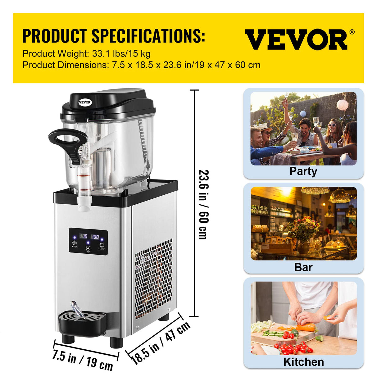 VEVOR, Vevor Máquina de Granizado de Hielo Comercial 6L Máquina para Hacer Granizados Comercial 19x47x60 cm, de Acero Inoxidable 300 W con Agitadores Dobles para Restaurante, Bar