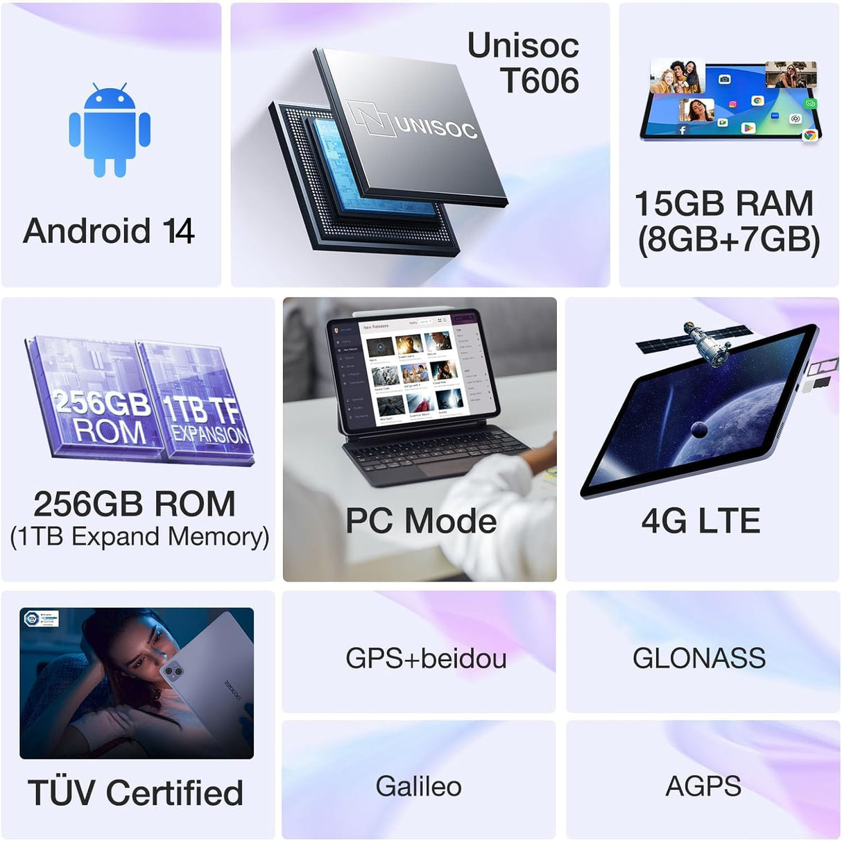 DOOGEE T10 Pro Tablet 10,1 Pulgadas FHD+ con 15GB RAM + 256GB ROM (Ampliable 1TB), Android 14 Tablet, Batería de 8580mAh, Octa-Core con Dual 4G LTE, WiFi 2,4/5G, TÜV-Certificado, 13MP + 8MP, Negro