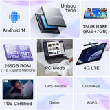 DOOGEE T10 Pro Tablet 10,1 Pulgadas FHD+ con 15GB RAM + 256GB ROM (Ampliable 1TB), Android 14 Tablet, Batería de 8580mAh, Octa-Core con Dual 4G LTE, WiFi 2,4/5G, TÜV-Certificado, 13MP + 8MP, Negro