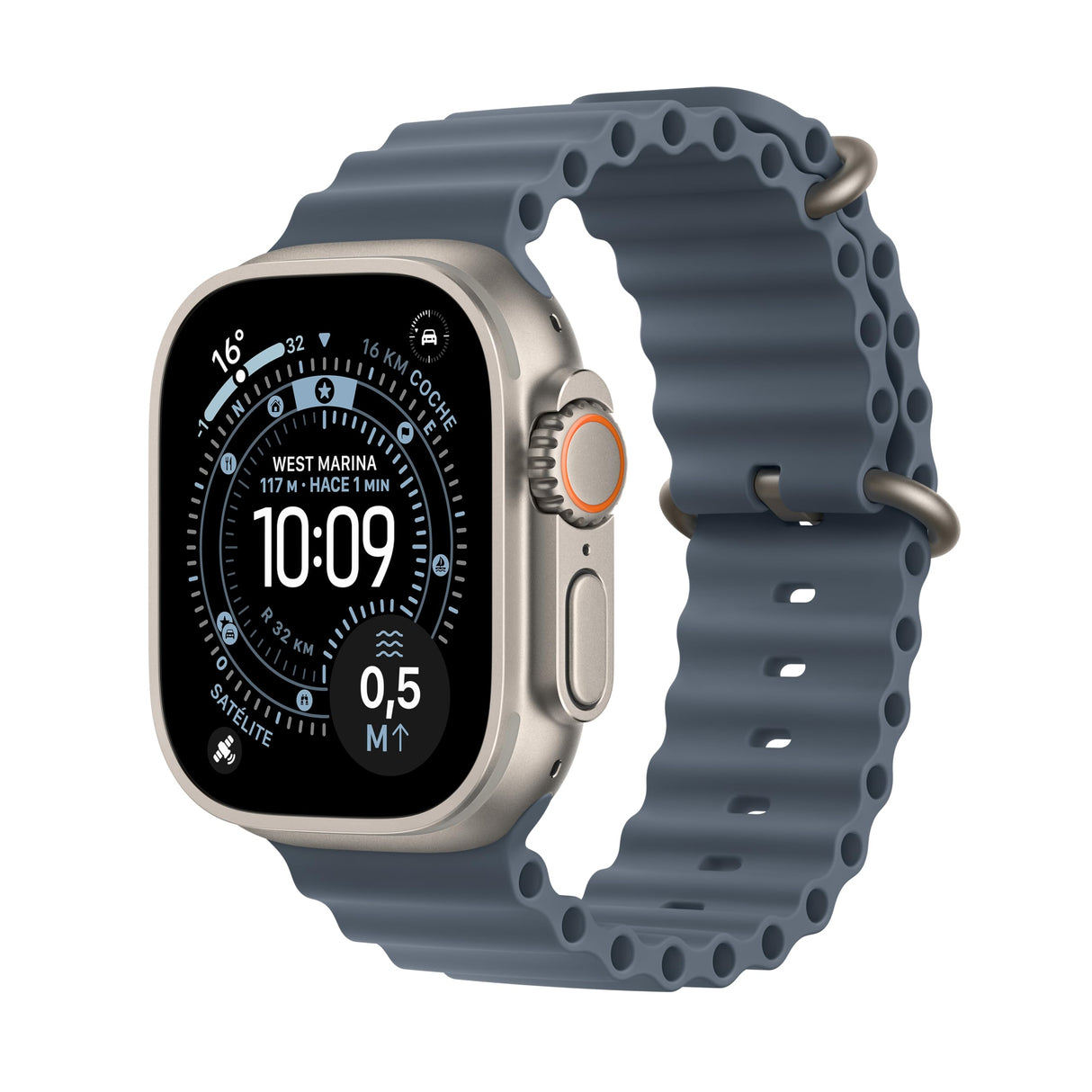 Apple Watch Ultra 3 GPS + Cellular, Reloj prémium para Running y Multideporte con Caja de Titanio Resistente de 49 mm y Correa Ocean Azul náutico. Monitores avanzados de Salud