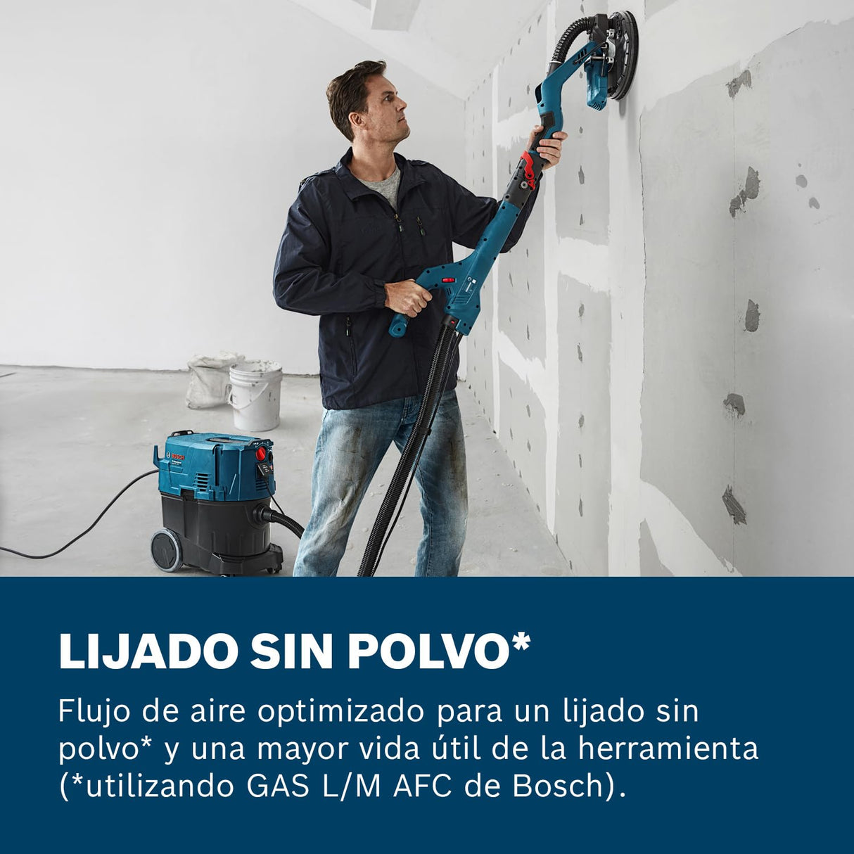 Bosch Professional GTR 55-225 - Lijadora de pared de yeso (550 W, plato lijador Ø 215 mm, hoja Ø 225, extensión incl. 170 cm, en maletín)