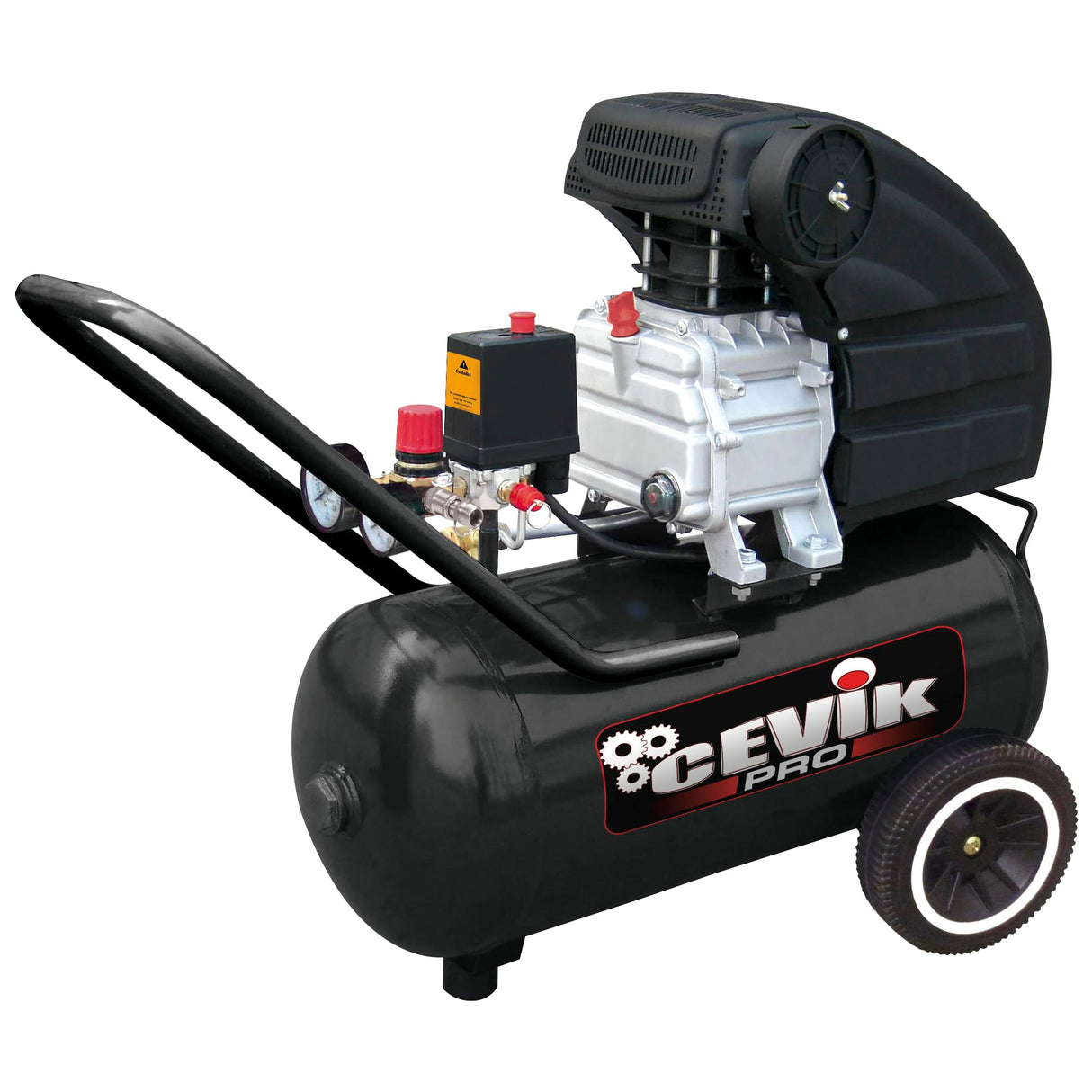 CEVIK PRO - CA-PRO50 - Compresor Aire Portatil Monoblock - 73 dB - 50 litros - 2.5HP - Máx 8 Bar - 205 l/min - Con Aceite - Dos Salidas Aire - Compacto y Portátil - Compresor de Pintura y Neumática