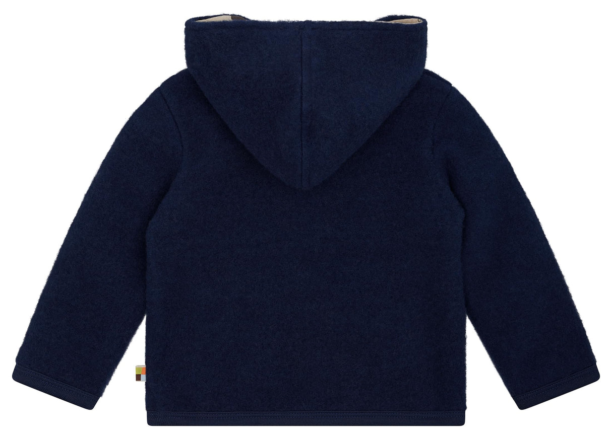 loud + proud Wollfleece mit Kapuze, Gots Zertifiziert Chaqueta de Forro Polar de Lana, Ultramarine, 134-140 Unisex niños