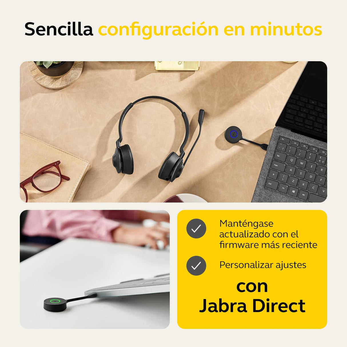 Jabra Engage 55 Auriculares Inalámbricos Estéreo con Adaptador Link 400 USB-A DECT, Micrófono con Cancelación de Ruido, Protección Auditiva - Certificado para MS Teams - Negro