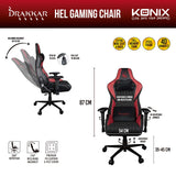 Konix Drakkar Silla de Oficina para Gaming Hel - Inclinación del Asiento 150° - Cuero de Poliuretano Liso - Negro y Rojo