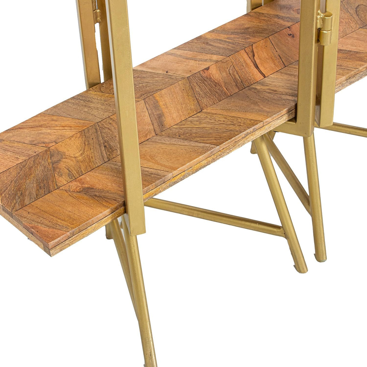 DRW Estanteria de Suelo de Metal con 3 baldas de Madera en Dorado y Natural 101x36x183 cm