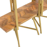 DRW Estanteria de Suelo de Metal con 3 baldas de Madera en Dorado y Natural 101x36x183 cm