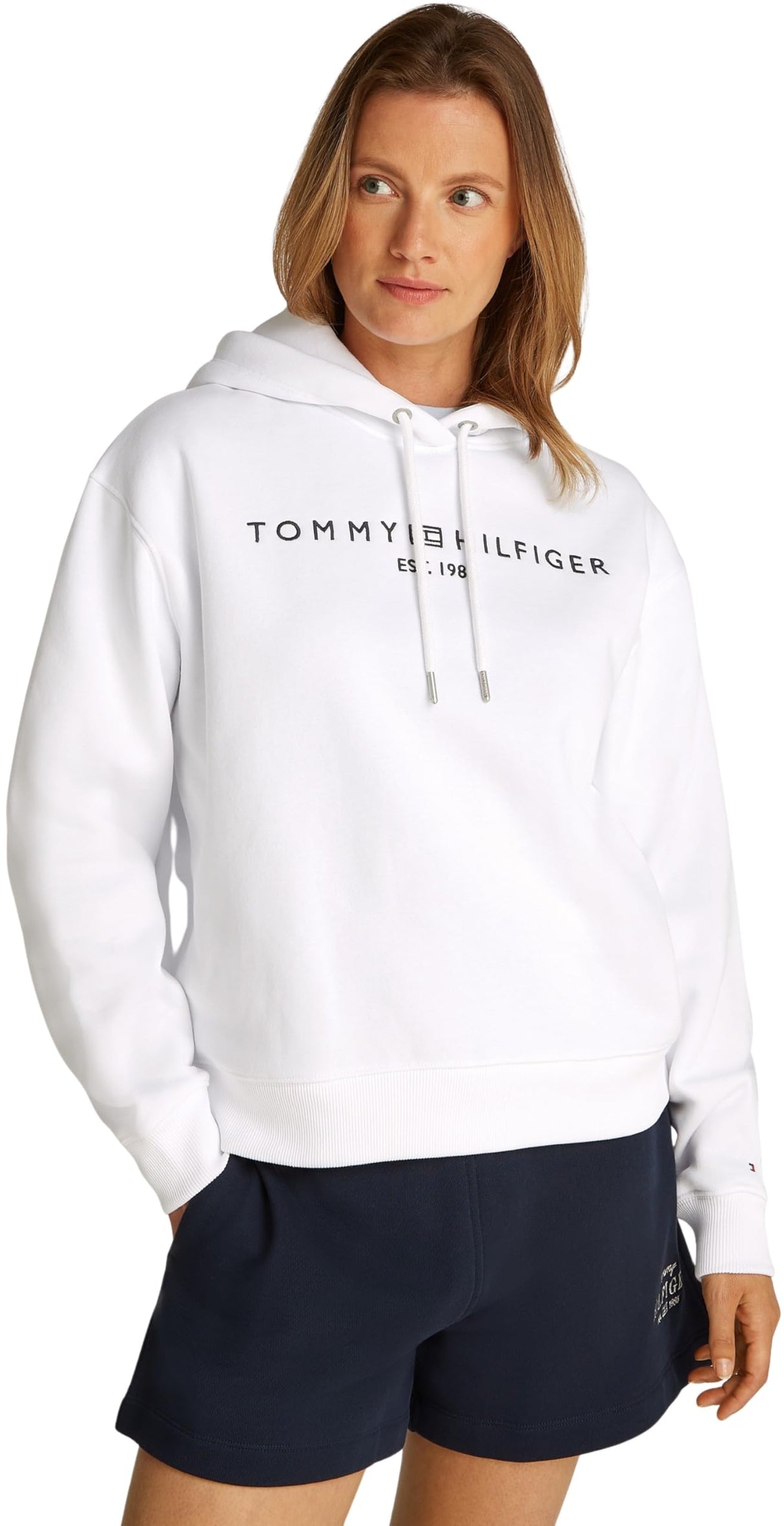 Tommy Hilfiger Hoodie Mujer con Logotipo, Blanco (TH Optic White), XS