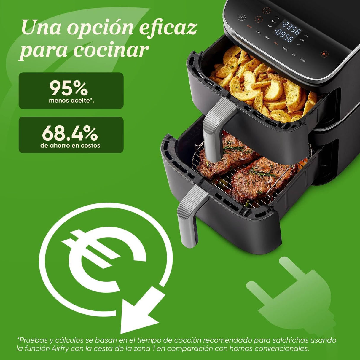 Cosori Turbo Tower Pro Freidora de Aire 10.8L 2630W, Revestimiento Cerámico y Doble Cesta, Tecnología Avanzada con Motor DC y Dual Blaze, Ahorro de Energía y Más Rápida, 7 Funciones, Ahorra de Espacio