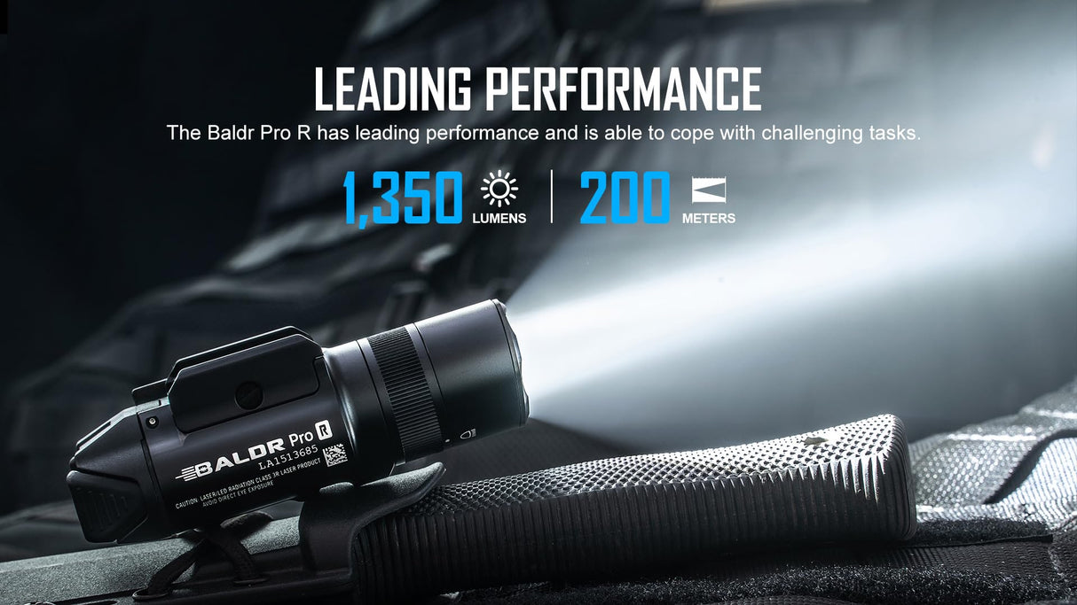 OLIGHT Baldr Pro R 1350LM 200M Linterna Lámpara Luz Recargable USB Magnética con LED Luz Blanco Compatible Batería Incorporada para Actividades Deportivas Negro