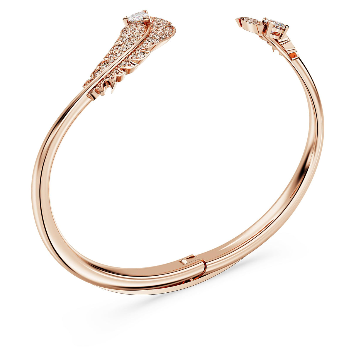 Swarovski Brazalete Nice, con Motivo de Plumas, Pavé Blanco, Baño Tono Oro Rosa, M